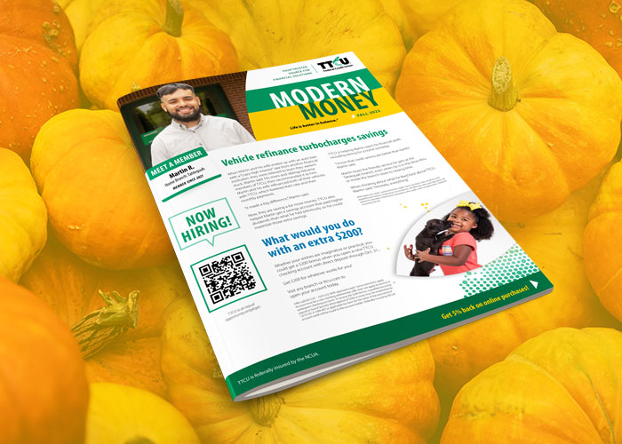 Cover of Modern Money Newsletter on top of pumpkins